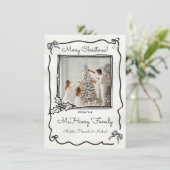 ハンドドローファンキードBow Holly写真メリークリスマス 招待状 (スタンド正面)