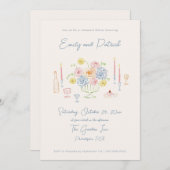 ハンドドローファンキーパステルお洒落リハーサルディナー 招待状 (正面/裏面)