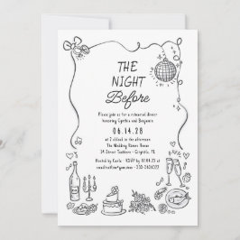 ハンドドローファンキーレトロリハお洒落ーサルディナー 招待状