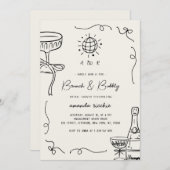 ハンドドローフランスのドブランチ&バブリーブライダルシャワー 招待状 (正面/裏面)
