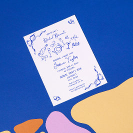 ハンドドローフランスのドブルーブライダルブフランスのンチボウ 招待状