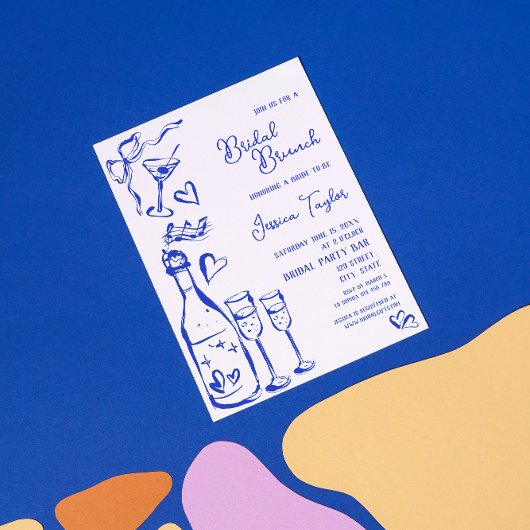 ハンドドローフランスのドブルーブライダルブフランスのンチボウ 招待状