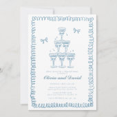 ハンドドローフランスのドブルーリハーサル結婚ディナー 招待状 (正面)