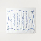 ハンドドローフランスのドボウ青結婚布のメニュー タペストリー (正面(横))