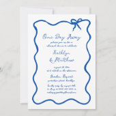 ハンドドローフランスのドリボンモダンブルー1日遠くに 招待状 (正面)