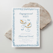 ハンドドローフランスのド青お洒落婚約パーティ 招待状