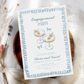 ハンドドローフランスのド青お洒落婚約パーティ 招待状