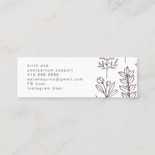 ハンドドローフローラドールドゥラホワイト誕生コーチ スキニー名刺 (裏面)