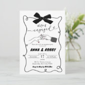 ハンドドローブラックボウ婚約パーティ 招待状 (スタンド正面)