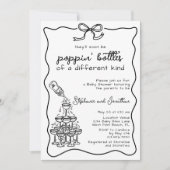 ハンドドローベビーボトルシャンパンタワーベビーシャワー 招待状 (正面)