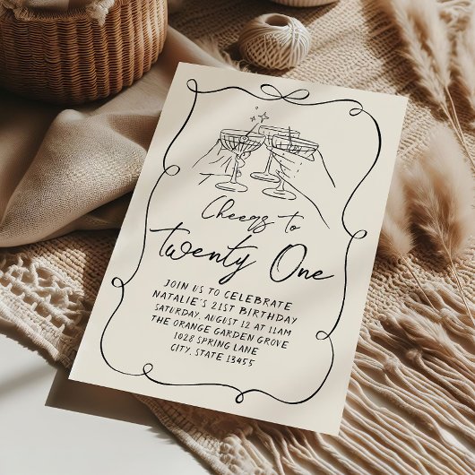ハンドドローボウ21stコケットおもしろい誕生日パーティー 招待状