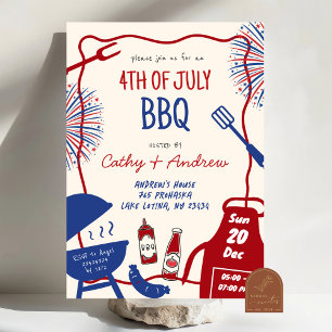 ハンドドローミニマリストBBQ 7月4日BBQ 招待状