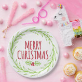ハンドドローメリークリスマスリース紙プレート ペーパープレート (パーティー)