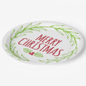 ハンドドローメリークリスマスリース紙プレート ペーパープレート (アングル)