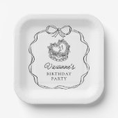 ハンドドローモダンドブラックボーガール誕生日 ペーパープレート (正面)