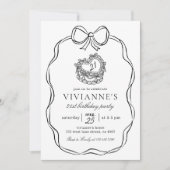 ハンドドローモダンドブラックボーガール誕生日 招待状 (正面)