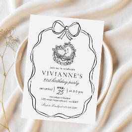 ハンドドローモダンドブラックボーガール誕生日 招待状