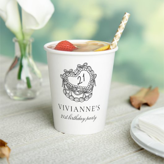 ハンドドローモダンドブラックボーガール誕生日 紙コップ (インサイチュ)