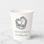 ハンドドローモダンドブラックボーガール誕生日 紙コップ (正面)