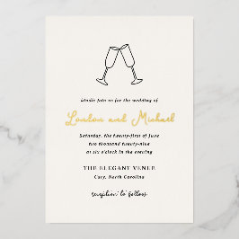 ハンドドローモダンド結婚フート 箔招待状