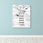 ハンドドローライトハウスドードル6 キャンバスプリント (インサイチュ (ウッドフロア))