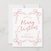 ハンドドローレッドボウお洒落スユニーククリスマス シーズンカード (正面)