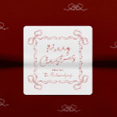 ハンドドローレッドボウお洒落スユニーククリスマス スクエアシール