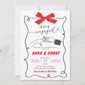 ハンドドローレッドボウ婚約パーティ 招待状 (正面)