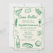 ハンドドローレトロイタリアンカジュアルブライダルブランチ 招待状 (正面)