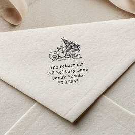 ハンドドローレトロクリスマストラックファミリー セルフインキングスタンプ