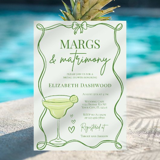 ハンドドローレトロマークス&結婚ブライダルシャワー 招待状