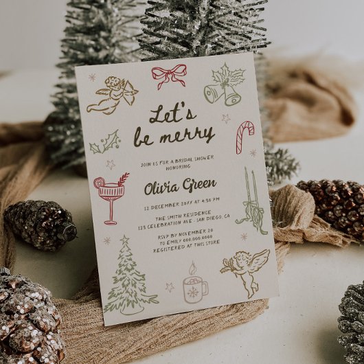 ハンドドローンのクリスマス ウェディング シャワー Let's be merry 招待状