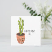 ハンドドローンテラコッタサボテン植物 誕生日 カード (スタンド正面)