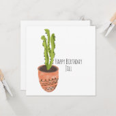 ハンドドローンテラコッタサボテン植物 誕生日 カード (正面/裏面インサイチュ)