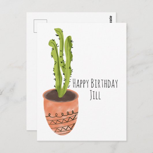 ハンドドローンテラコッタサボテン植物 誕生日 ポストカード (正面/裏面)
