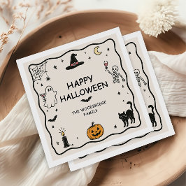 ハンドドローンハッピーハロウィンナプキン スタンダードカクテルナプキン