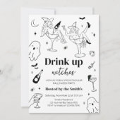 ハンドドローンハロウィンパーティー かわいい魔女の飲み会 招待状 (正面)