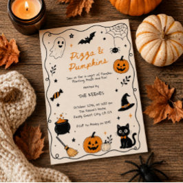 ハンドドローンピザとカボチャのハロウィンペイント 招待状