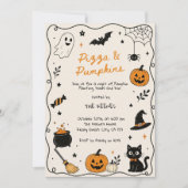 ハンドドローンピザとカボチャのハロウィンペイント 招待状 (正面)
