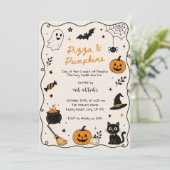 ハンドドローンピザとカボチャのハロウィンペイント 招待状 (スタンド正面)