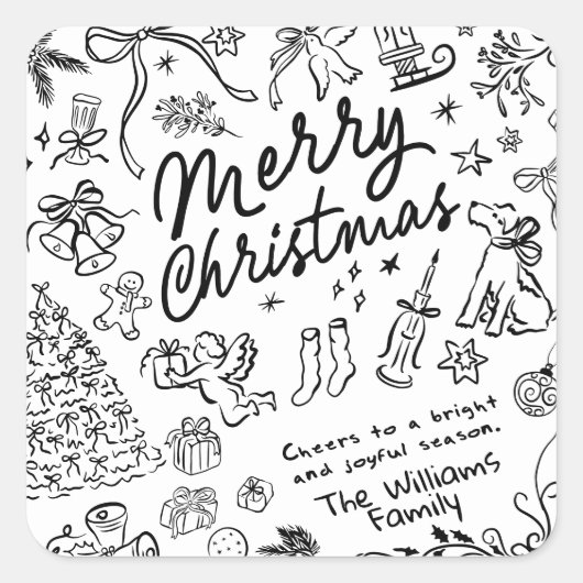 ハンドドローンメリークリスマス スクエアシール (正面)