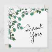 ハンドドローンユーカリの葉の感謝カード 招待状 (正面)