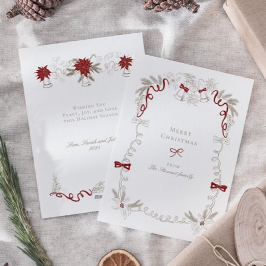 ハンドドローヴィンテージレトロメリークリスマス シーズンカード