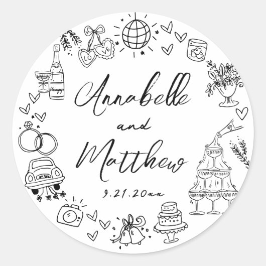 ハンドドロー予測できなドお洒落結婚の ラウンドシール (正面)