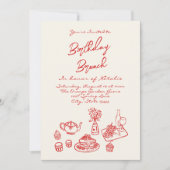 ハンドドロー予測できなド写真ユニーク誕生日ブランチ 招待状 (正面)