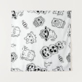 ハンドドロー付きハロウィーンアイコンのシームレスなパターン タペストリー (正面(横))