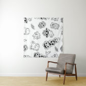 ハンドドロー付きハロウィーンアイコンのシームレスなパターン タペストリー (インサイチュ(横))