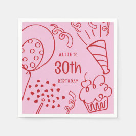 ハンドドロー任意の年齢の誕生日パーティーバルーンピンクレッド スタンダードカクテルナプキン