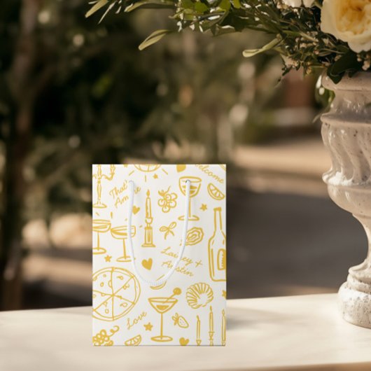 ハンドドロー図解入りの、写真付きのドの結婚歓迎抱き枕 ミディアムペーパーバッグ