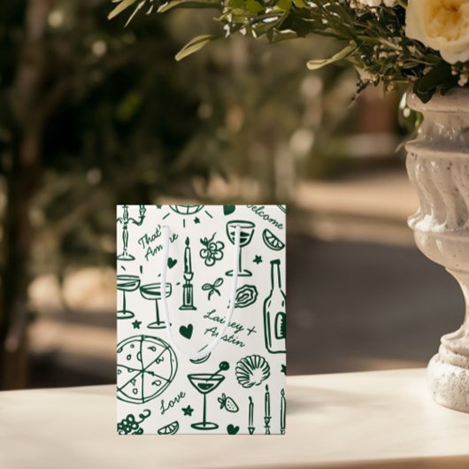 ハンドドロー図解入りの、写真付きのドの結婚歓迎抱き枕 ミディアムペーパーバッグ